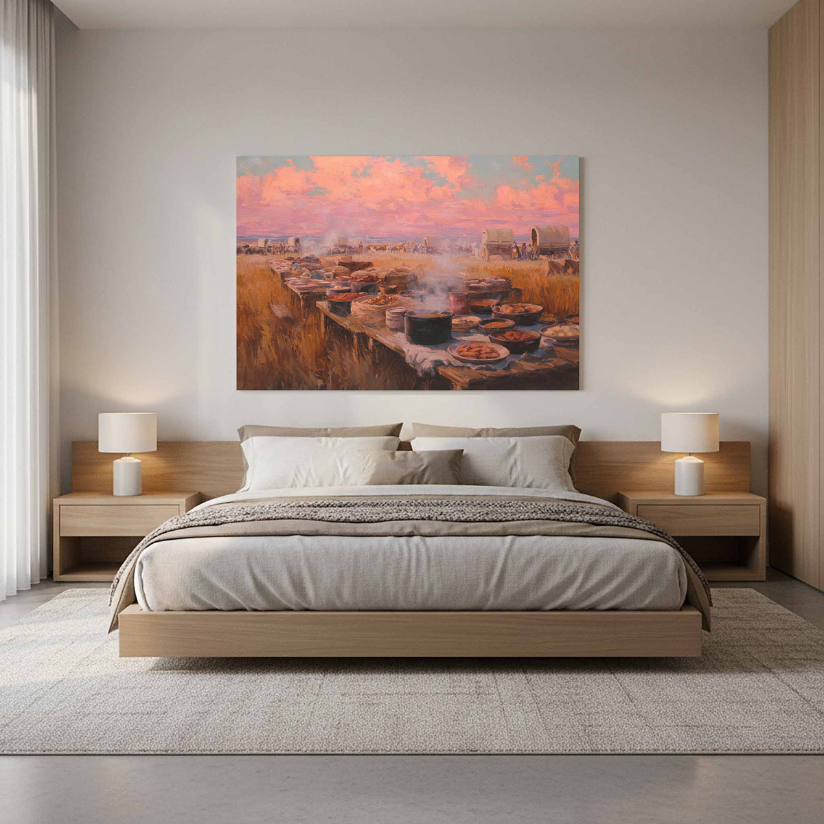 Western Chuckwagon Dinner Canvas Art – styled room view 11