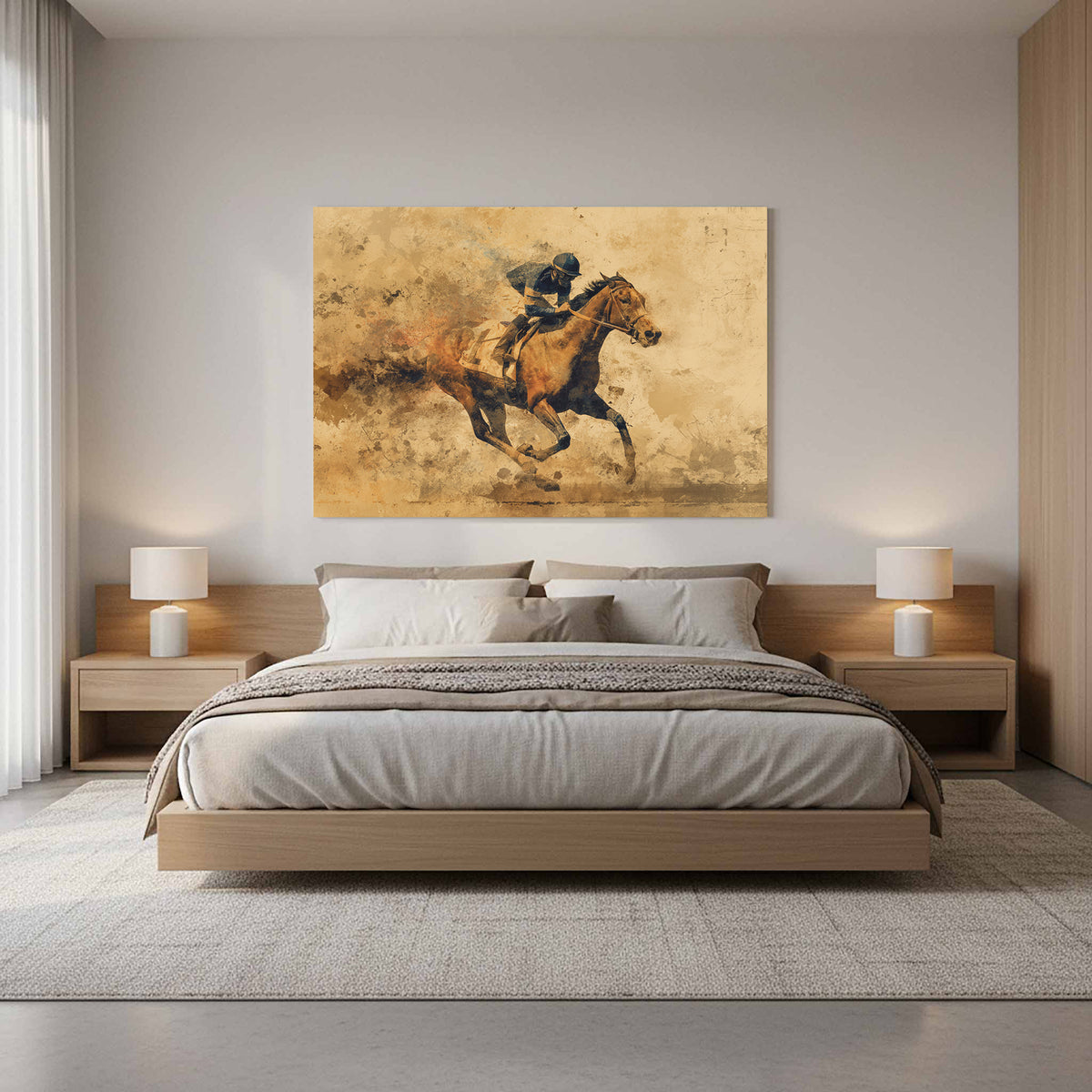 Racing Horse Canvas Print – styled room view 11