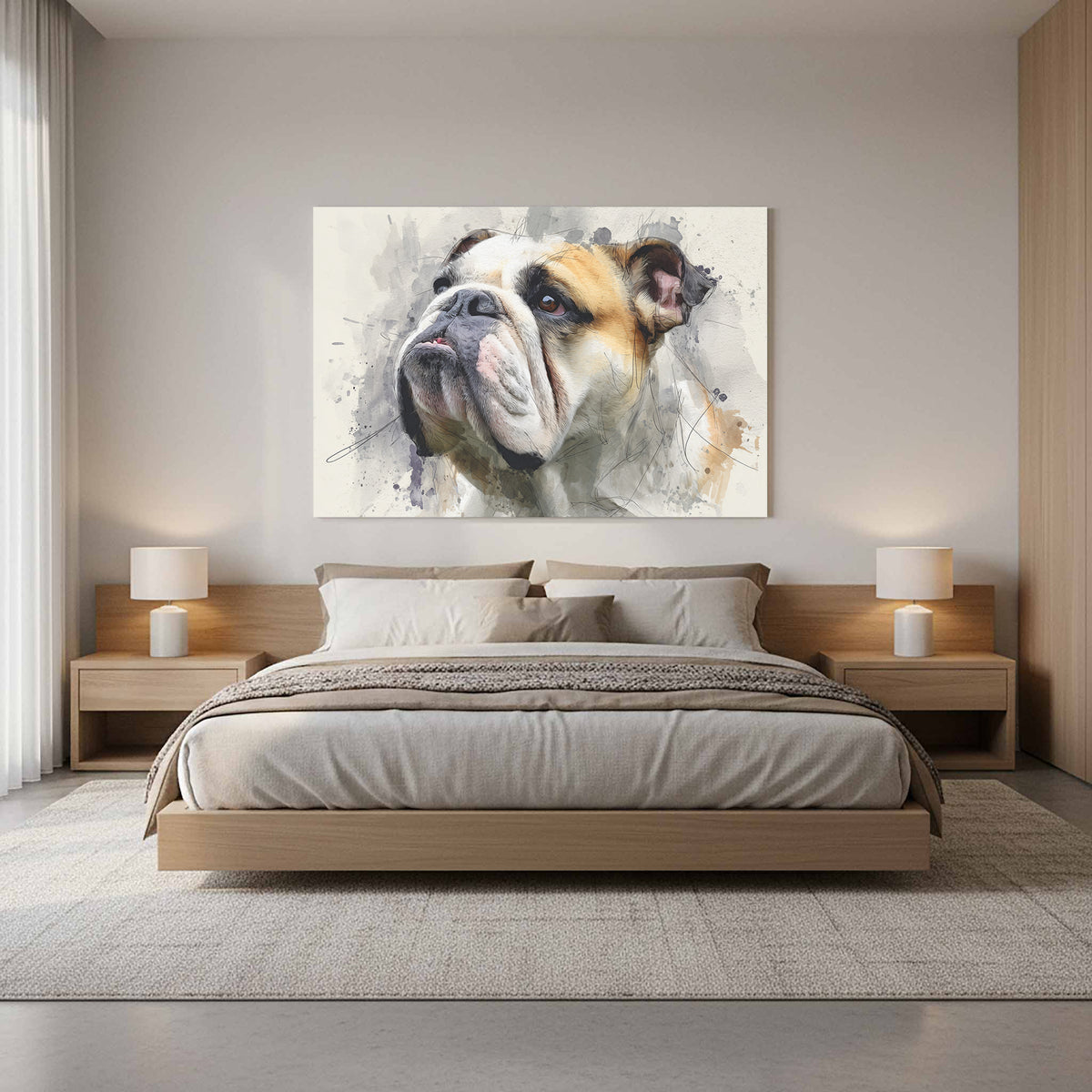 Bulldog Portrait Canvas Print – styled room view 11