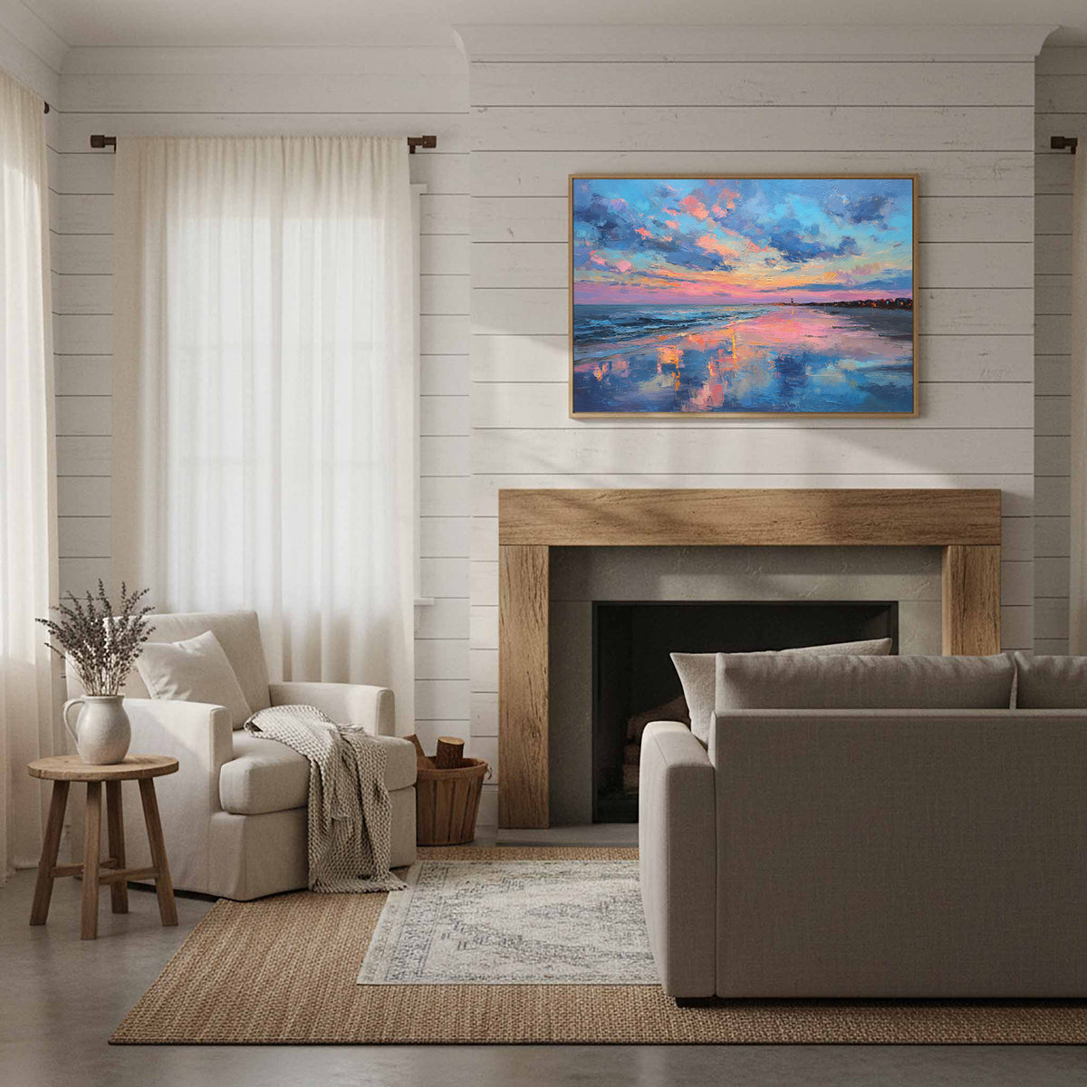 Cape Cod Beach Canvas Art – styled room view 11
