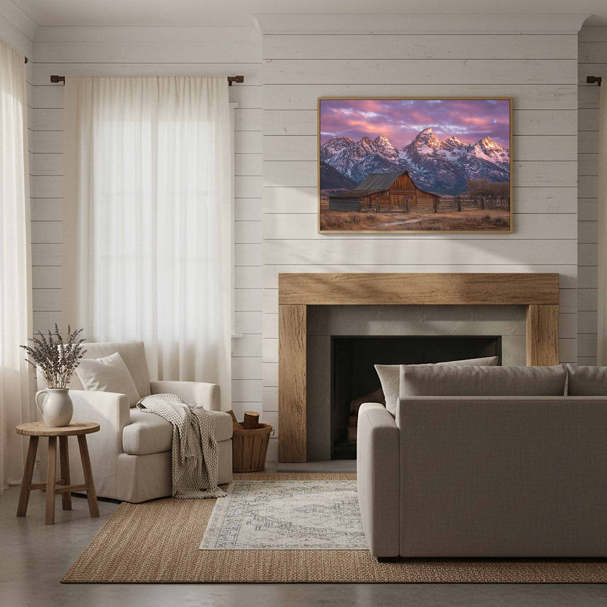 Rustic Mountain Barn Canvas Wall Art – styled room view 11