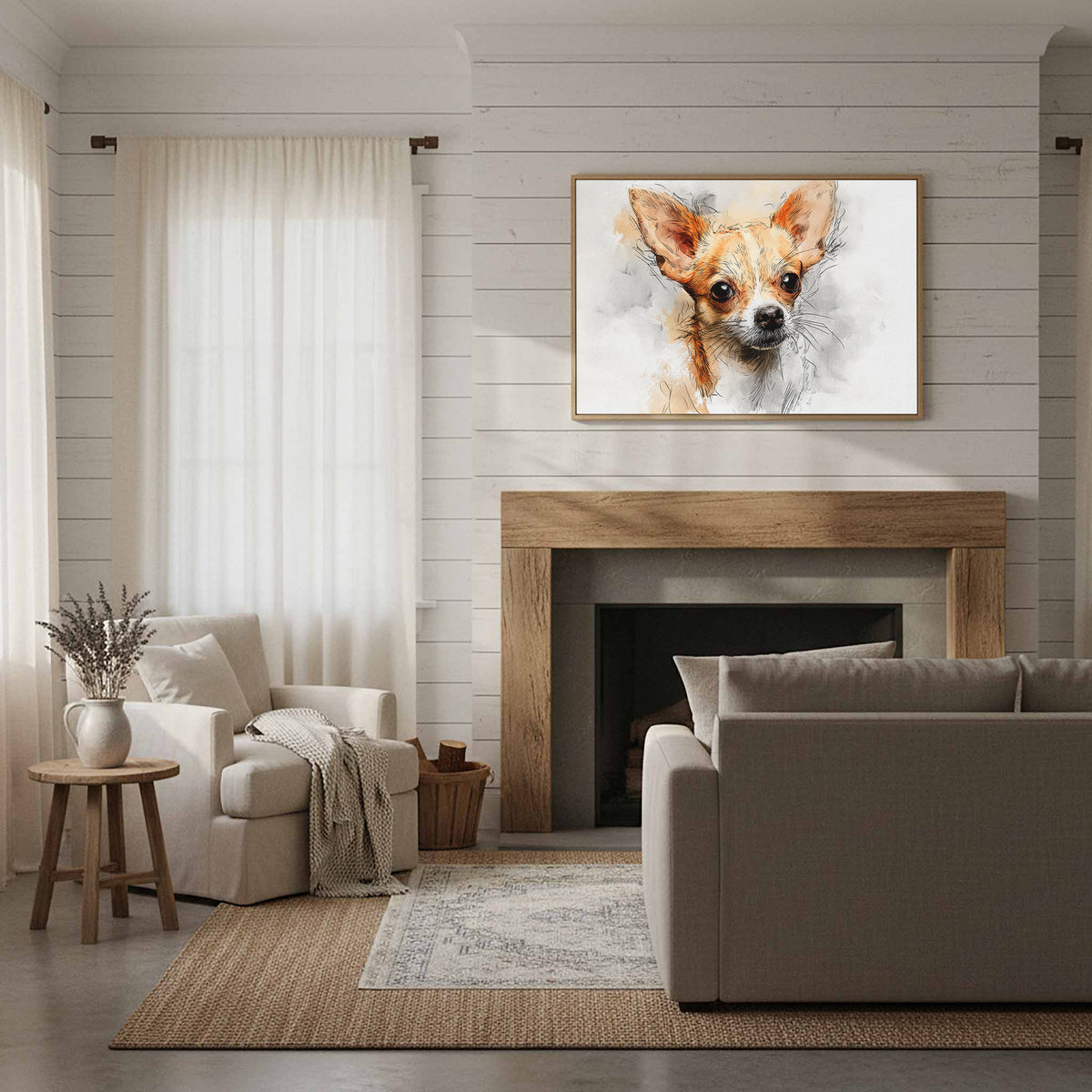 Chihuahua Portrait Canvas Wall Art – styled room view 10