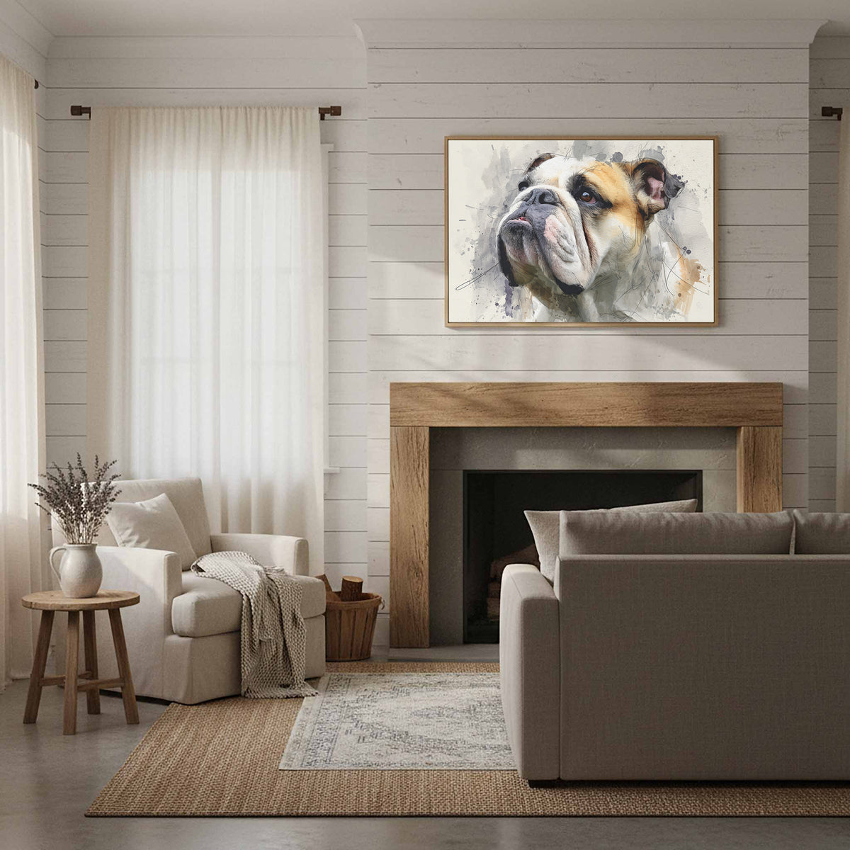 Bulldog Portrait Canvas Print – styled room view 12