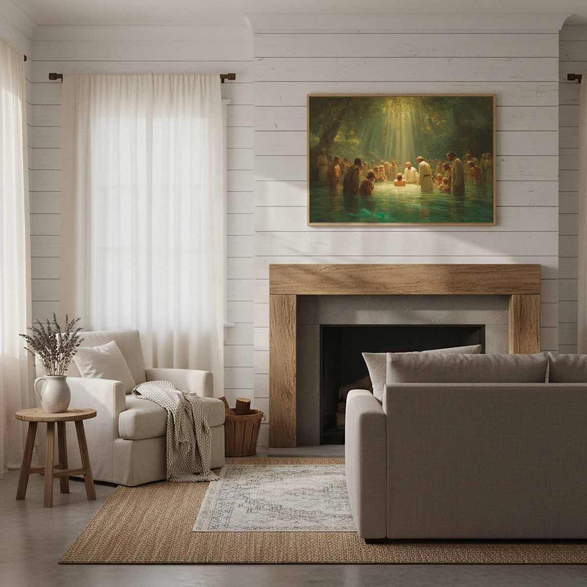 Baptism of Jesus Canvas Wall Art – styled room view 9