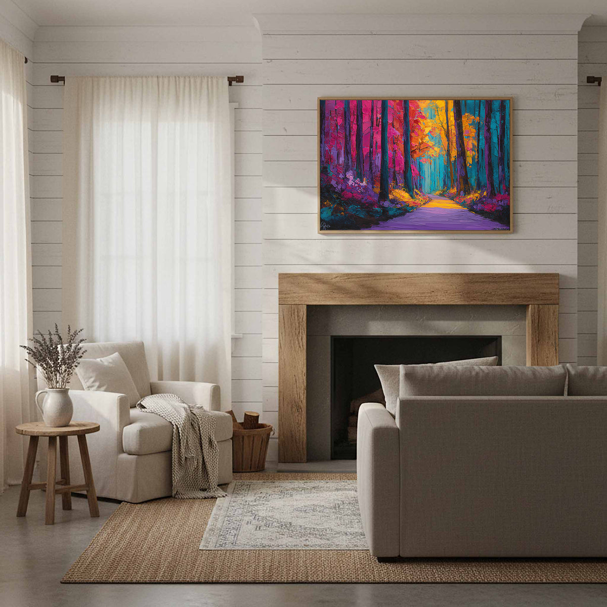 Abstract Forest Path Canvas Art – styled room view 10