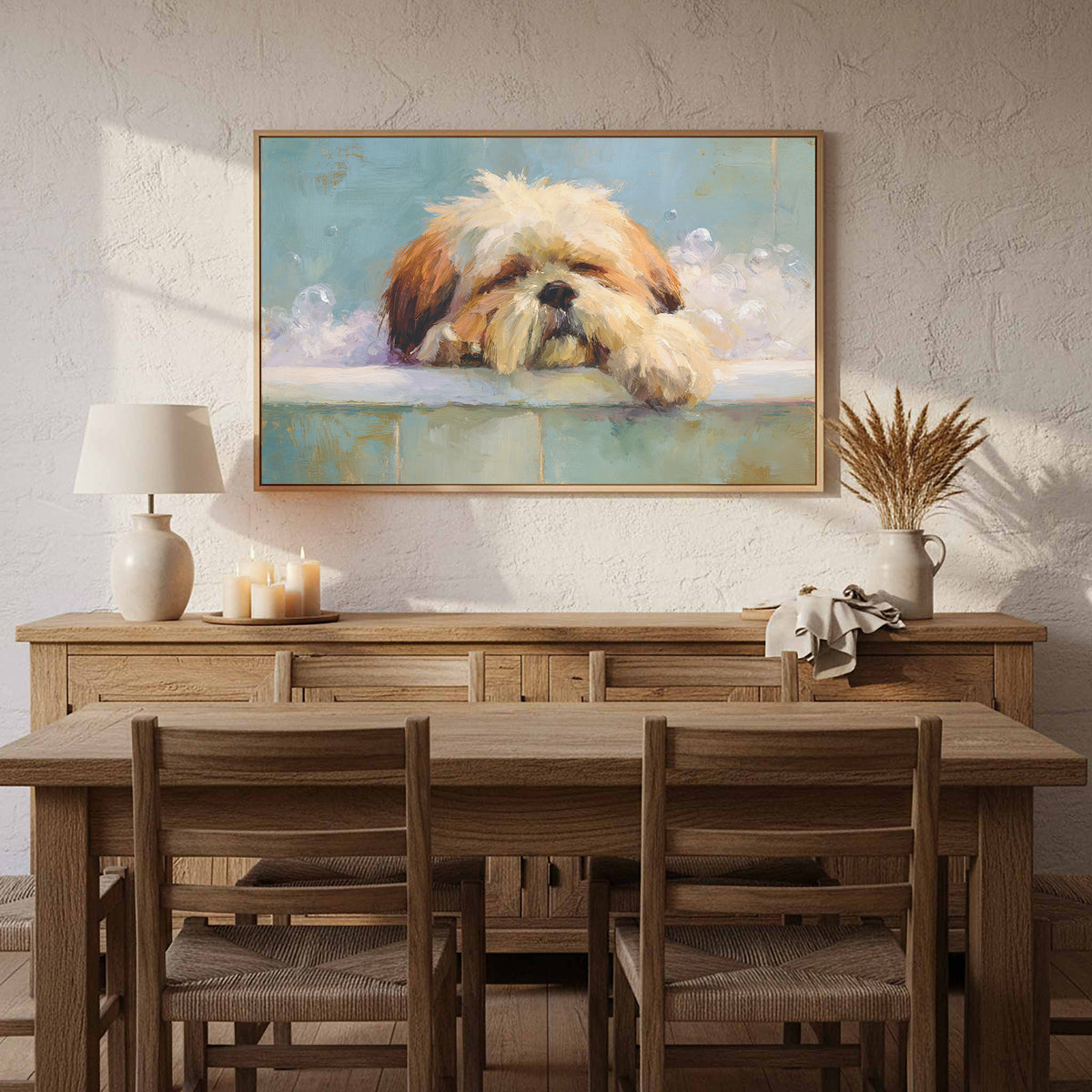 Relaxing Shih Tzu Bath Wall Art – styled room view 12