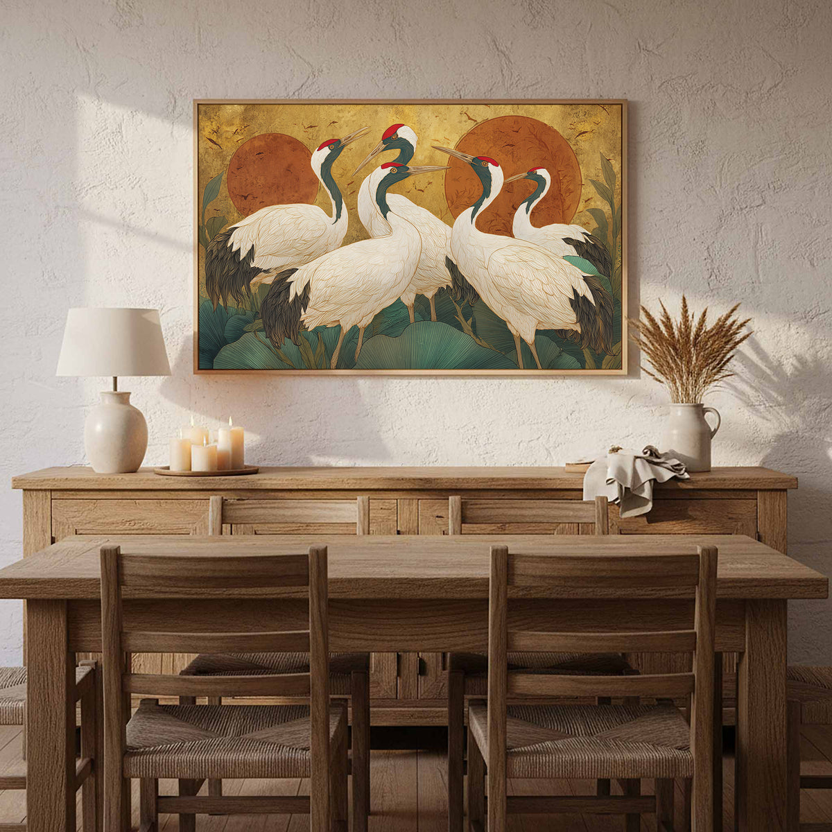 Elegant Crane Art Print – styled room view 11