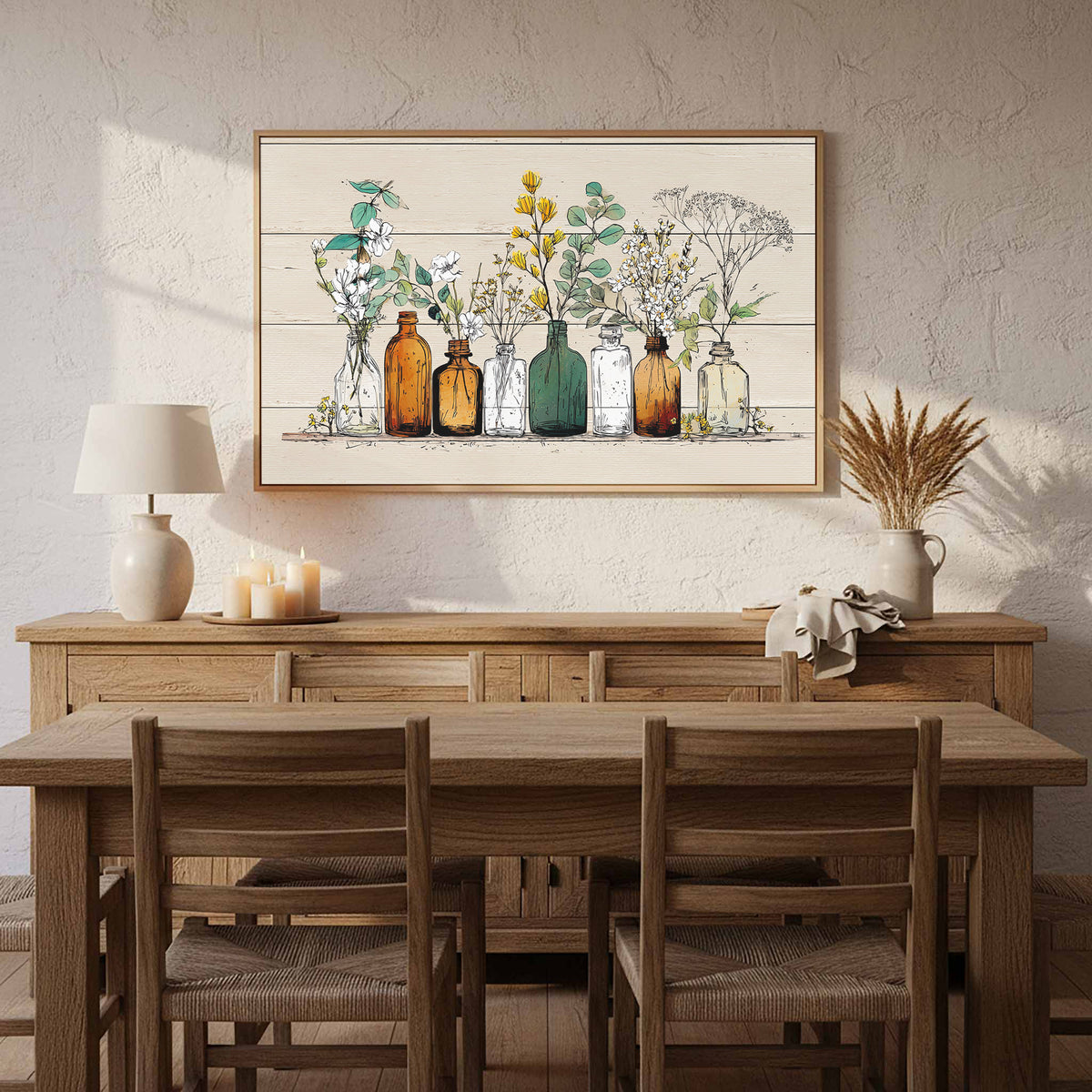 Botanical Glass Bottles Wall Art – styled room view 9