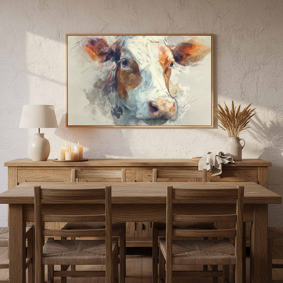 Cow Portrait Canvas Wall Art – styled room view 11
