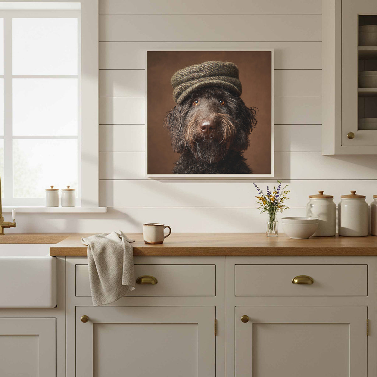 Labradoodle Dog Portrait Canvas Print – styled room view 12