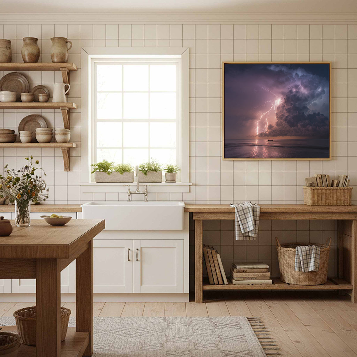 Lightning Storm Canvas Wall Art – styled room view 12