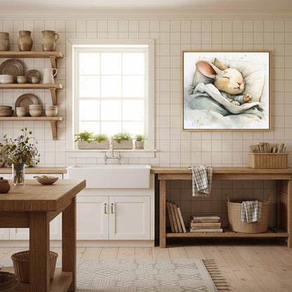 Sleeping Rabbit Canvas Print – styled room view 11