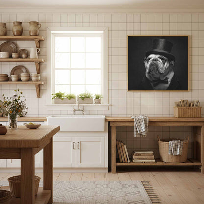 Bulldog Top Hat Canvas Print – styled room view 11