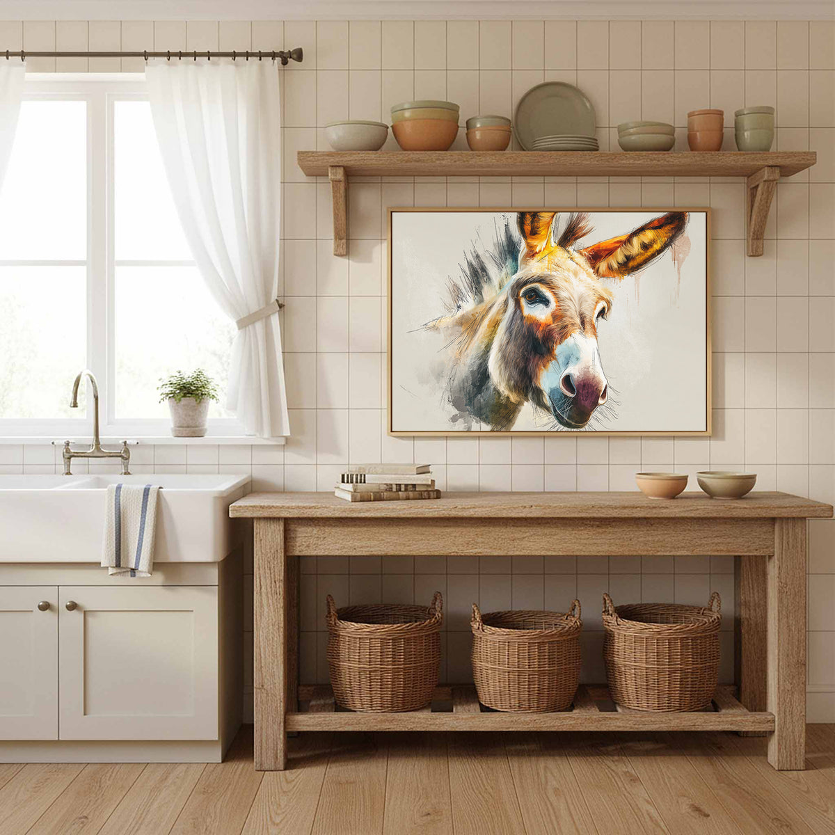 Donkey Portrait Canvas Wall Art – styled room view 11