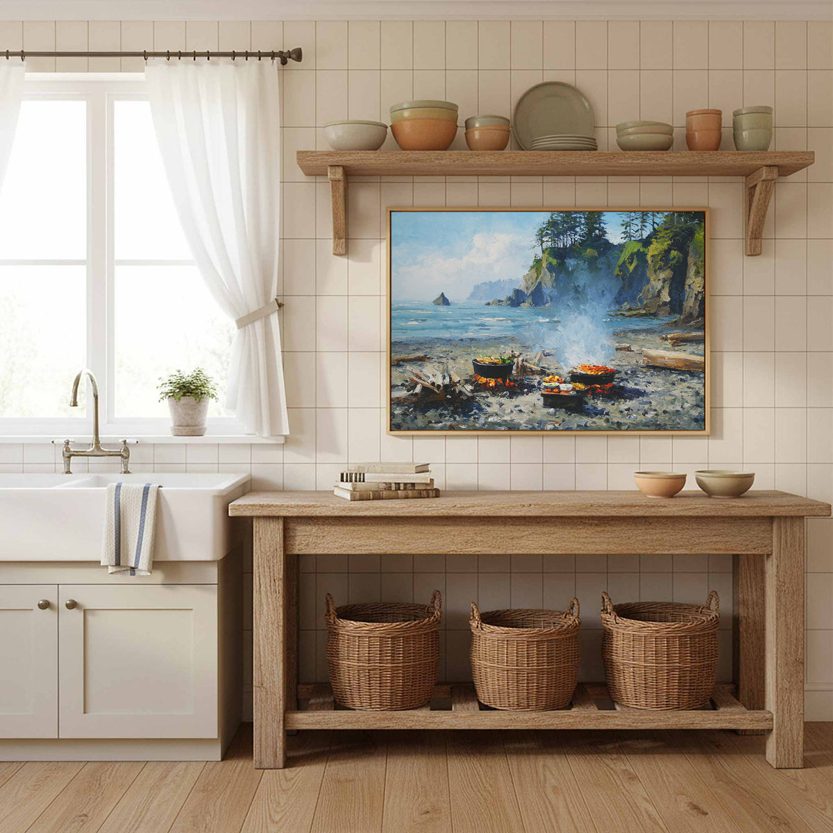 Coastal Impressionist Canvas Art – styled room view 9