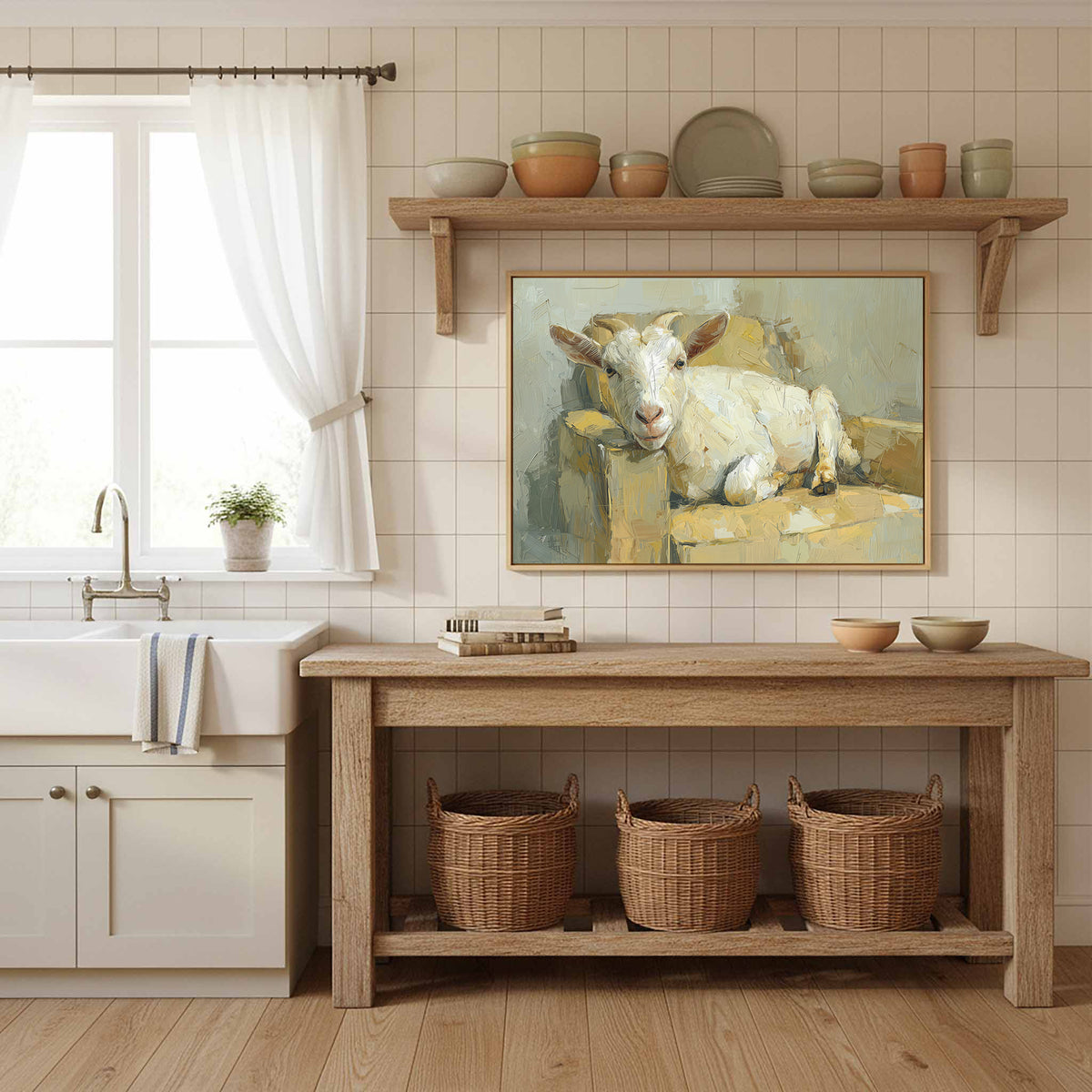 Goat Canvas Wall Art – styled room view 11