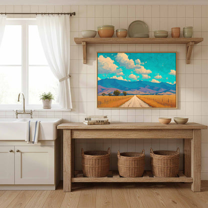 Mountain Road Landscape Canvas Wall Art – styled room view 12