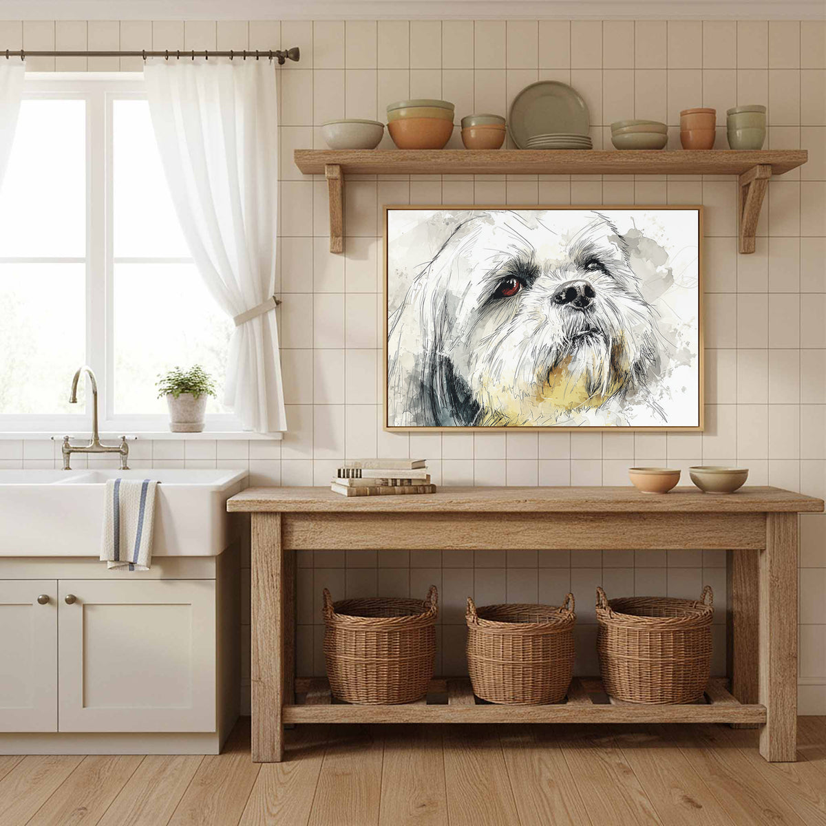 Shih Tzu Dog Portrait Canvas Print – styled room view 11