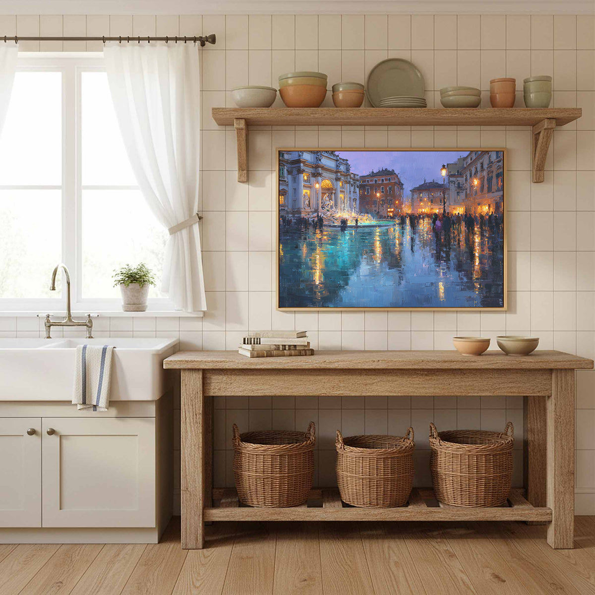 Trevi Fountain Canvas Print – styled room view 12