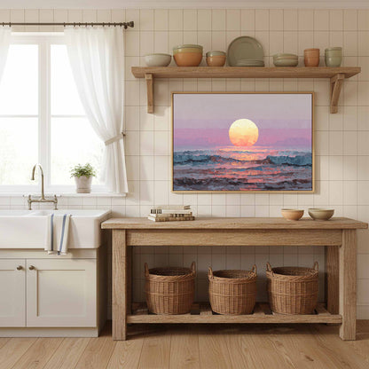 Vintage Coastal Sunset Canvas Wall Art – styled room view 11