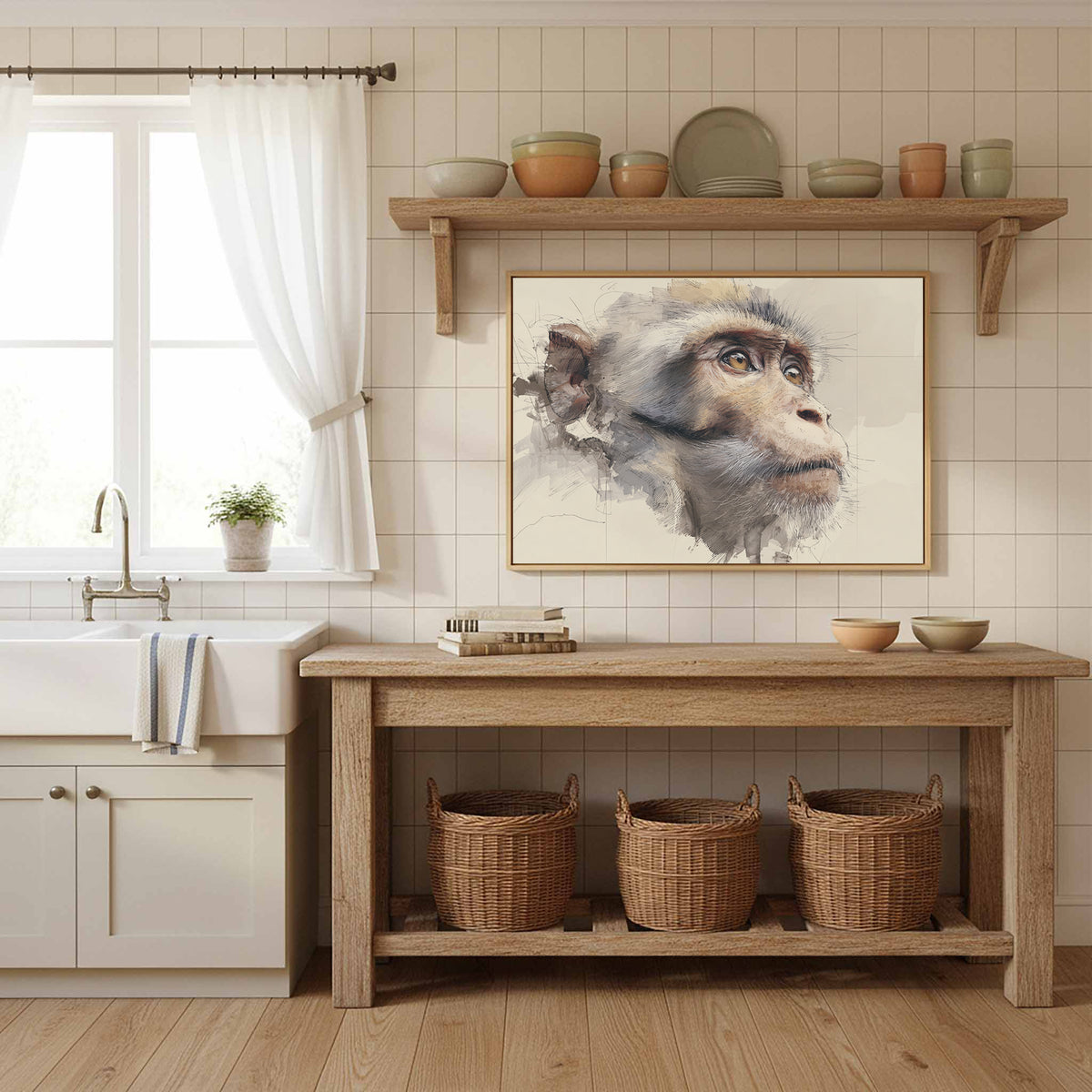 Monkey Portrait Canvas Wall Art – styled room view 10