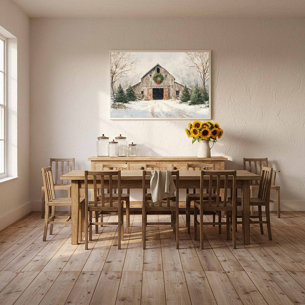 Christmas Barn Canvas Wall Art – styled room view 12