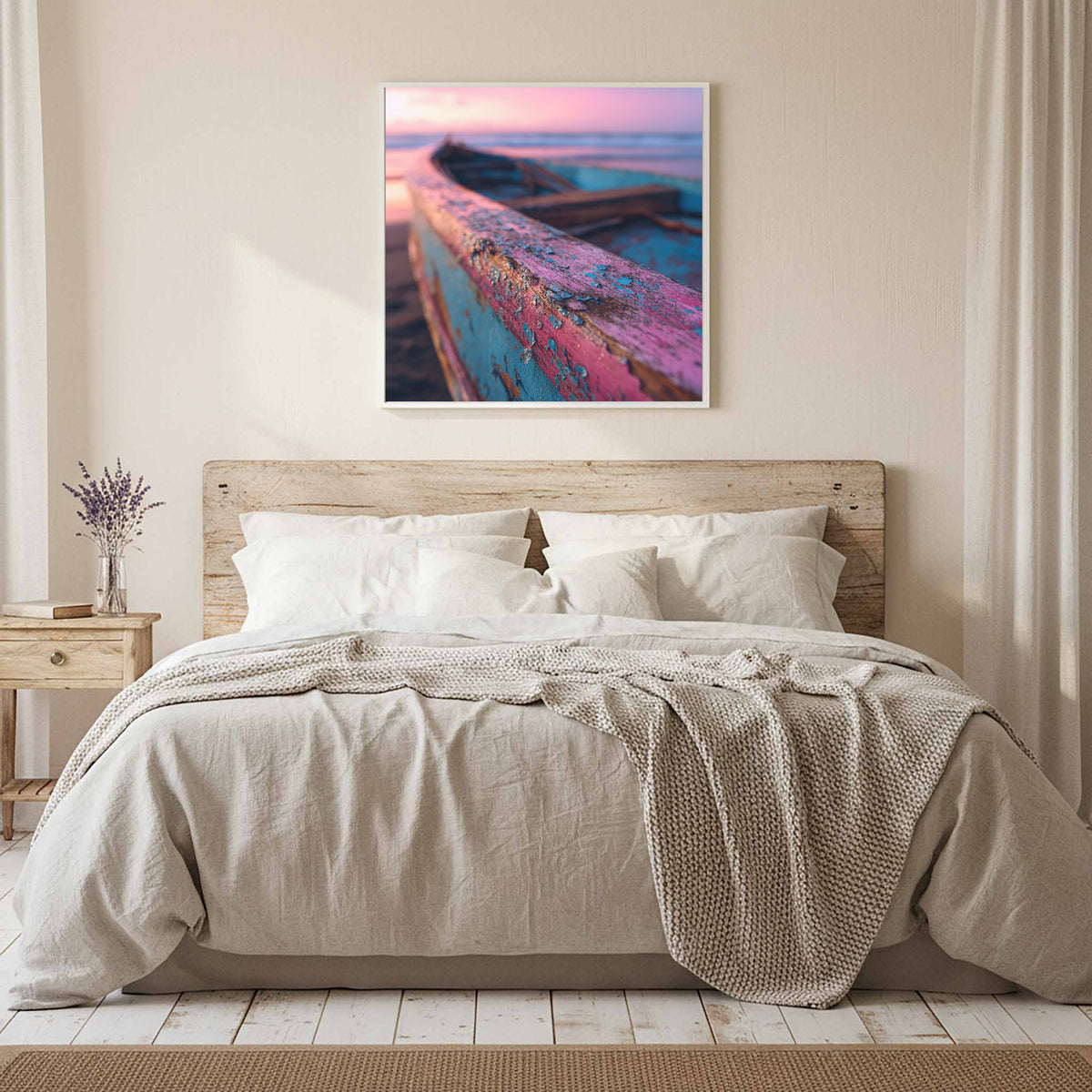 Vintage Surfboard Canvas Print – styled room view 10
