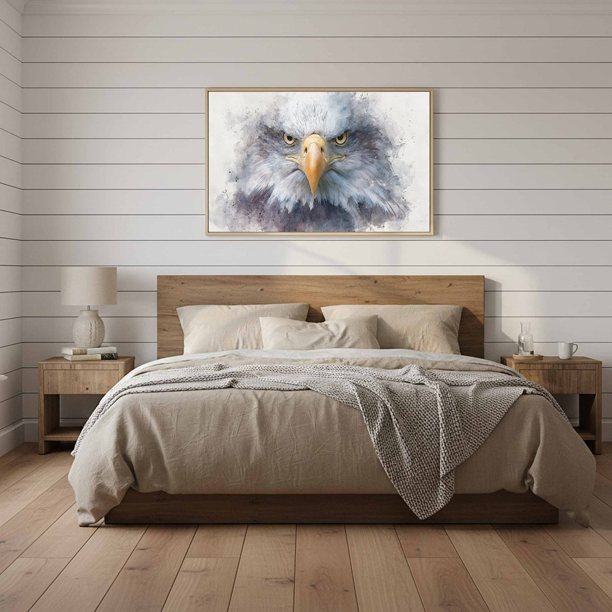 Bald Eagle Watercolor Canvas Print – styled room view 11