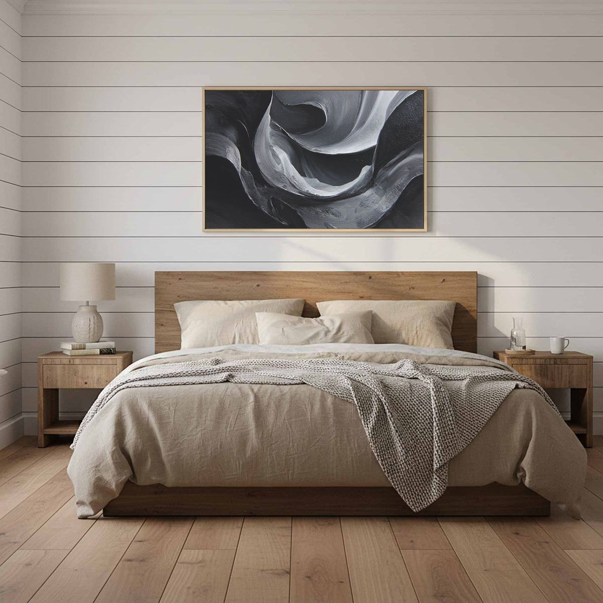 Abstract Monochrome Figure Wall Art – styled room view 11