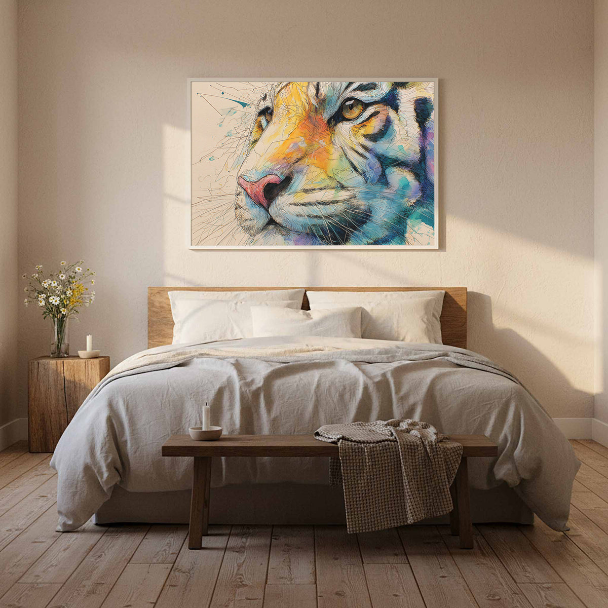 Tiger Portrait Canvas Wall Art – styled room view 11