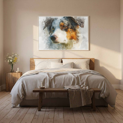 Australian Shepherd Portrait Wall Art – styled room view 10