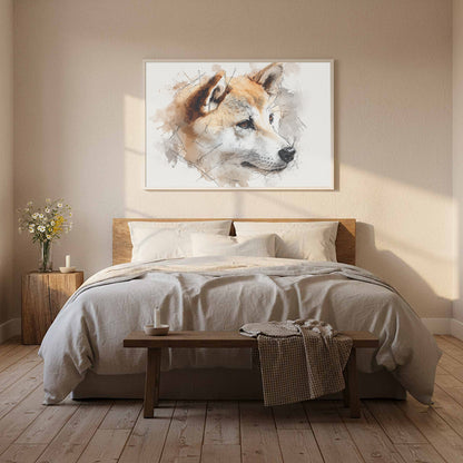 Shiba Inu Watercolor Canvas Print – styled room view 11