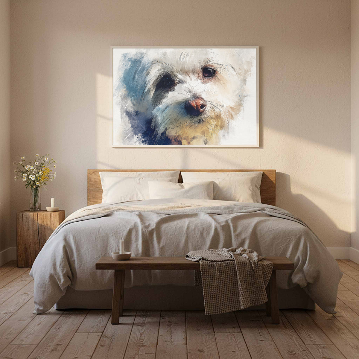 Maltese Dog Portrait Canvas Print – styled room view 10