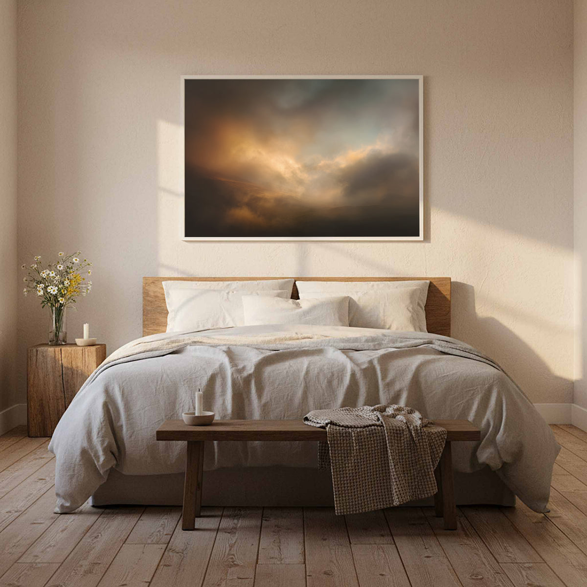 Moody Sky Abstract Canvas Wall Art – styled room view 10