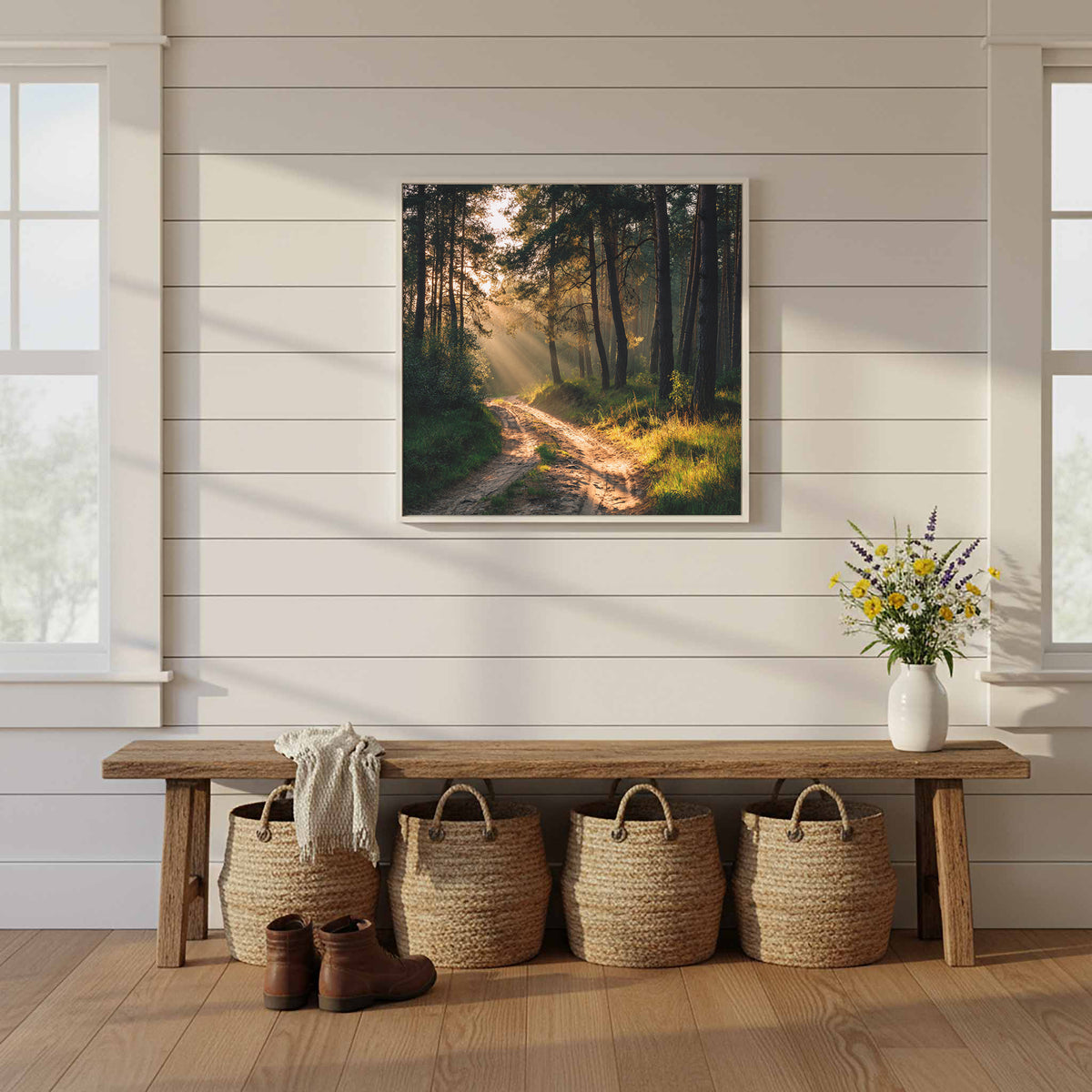 Forest Path Canvas Print – styled room view 11