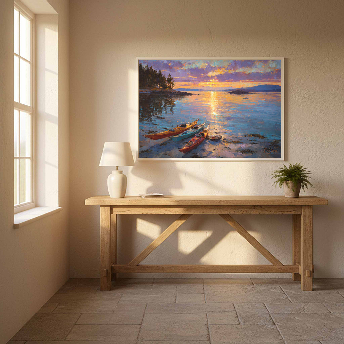 San Juan Islands Sunset Canvas Art – styled room view 12
