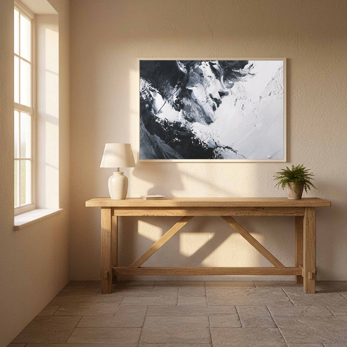Abstract Intimate Couple Wall Art – styled room view 11