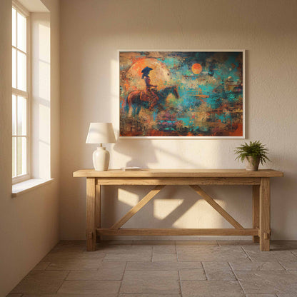 Western Cowgirl Witch Abstract Canvas Art – styled room view 11