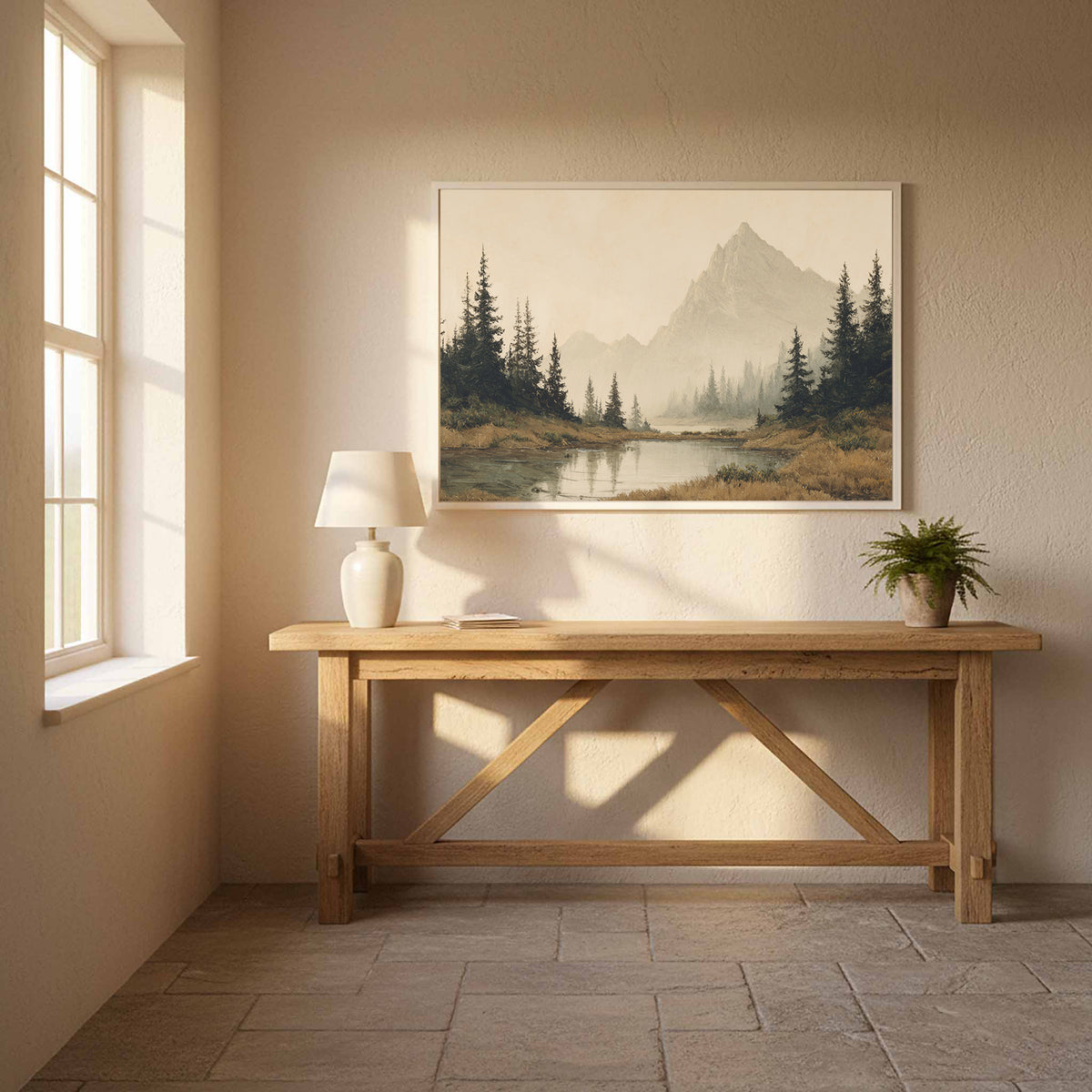 Mountain Landscape Canvas Wall Art – styled room view 12