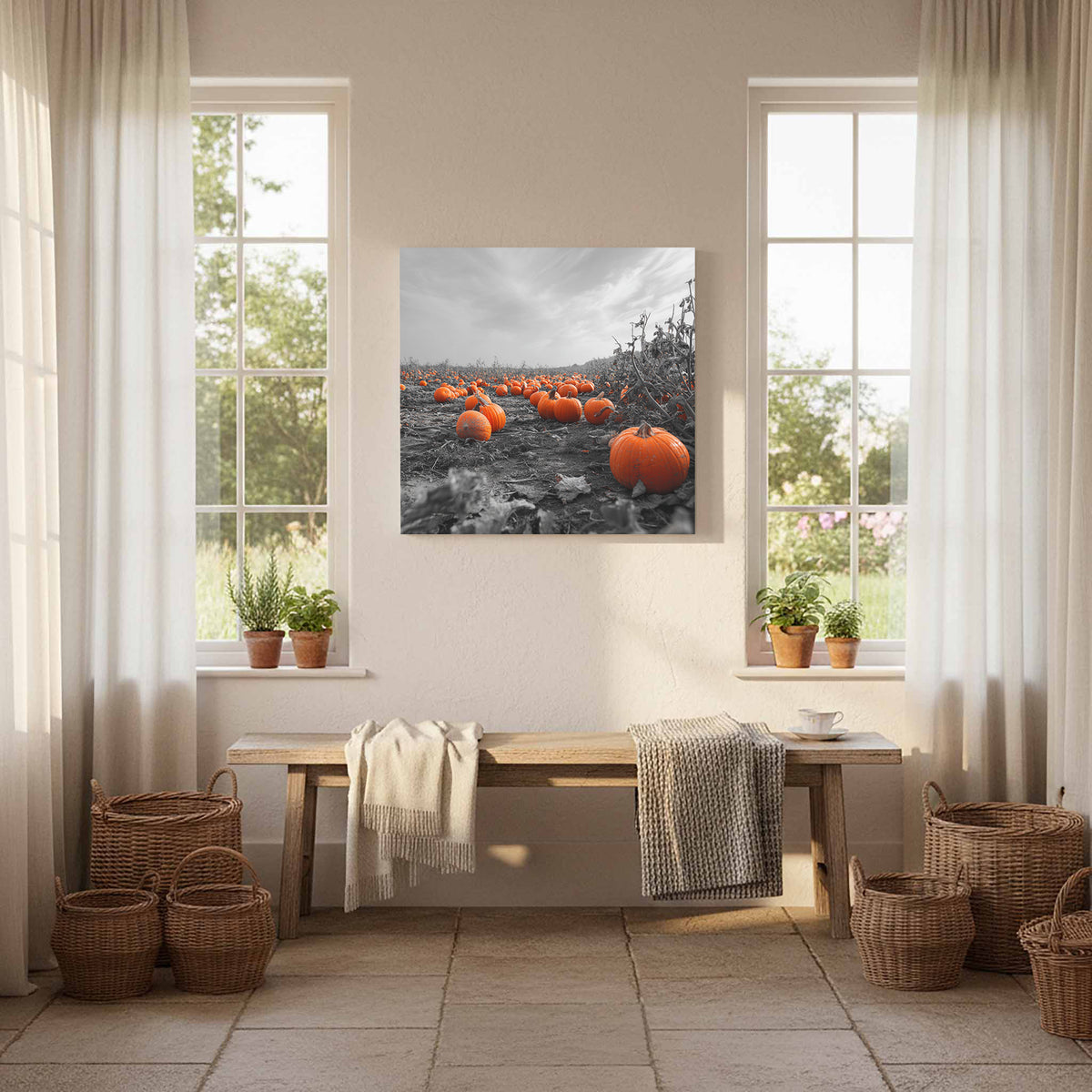 Autumn Pumpkin Field Wall Art – styled room view 10