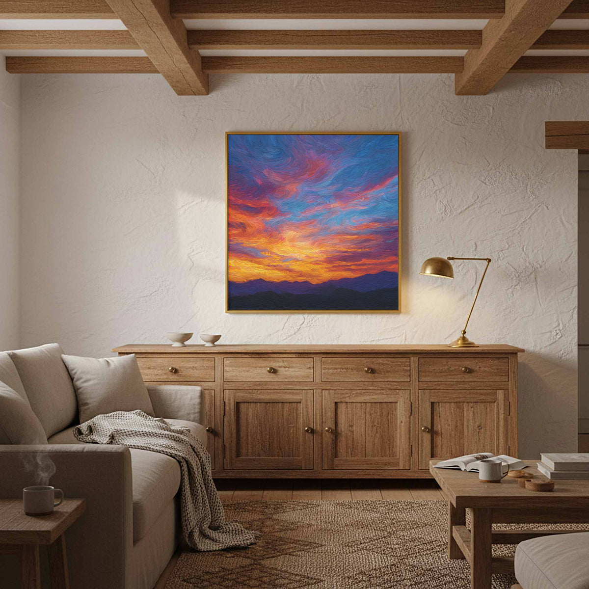 Sunset Sky Canvas Wall Art – styled room view 10