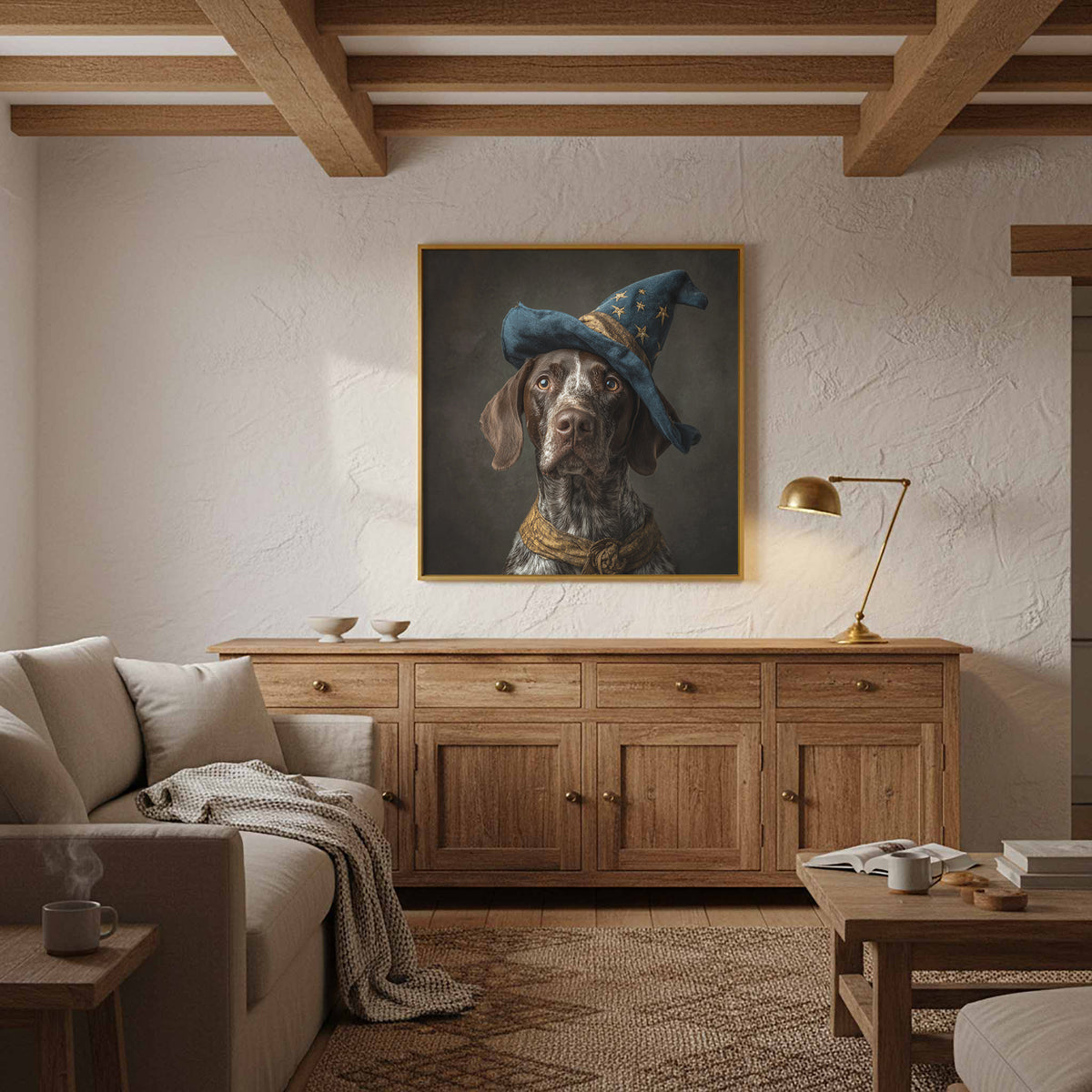 German Shorthaired Pointer Wizard Hat Canvas Wall Art Print – styled room view 11