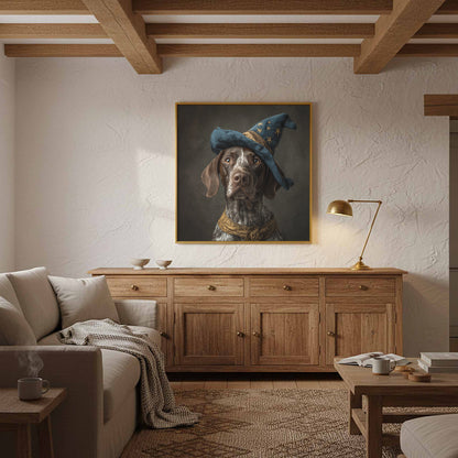 German Shorthaired Pointer Wizard Hat Canvas Wall Art Print – styled room view 11
