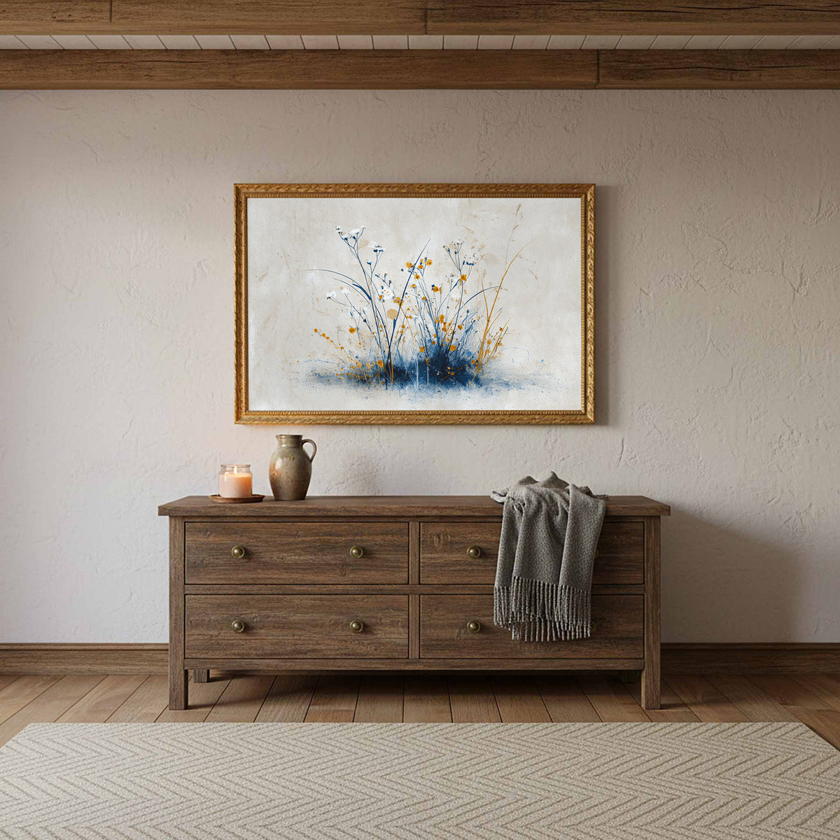 Abstract Botanical Canvas Wall Art – styled room view 12