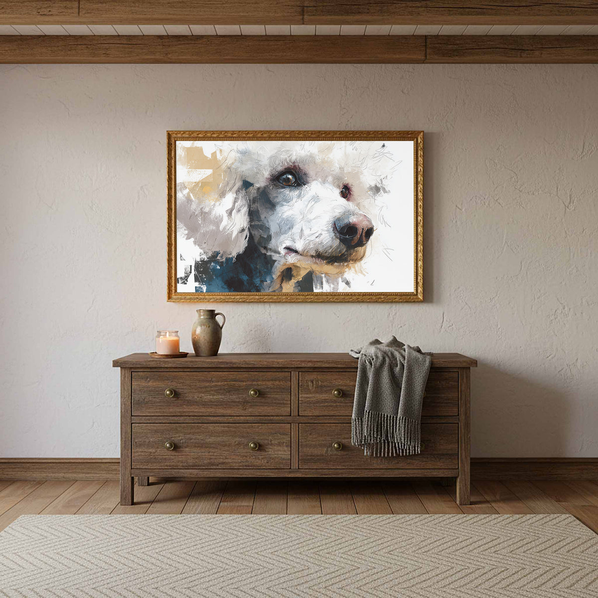 Stylized Poodle Canvas Wall Art – styled room view 10