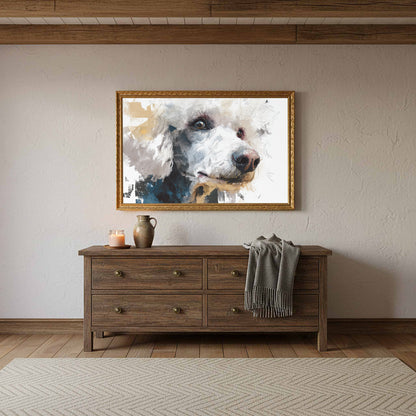 Stylized Poodle Canvas Wall Art – styled room view 10