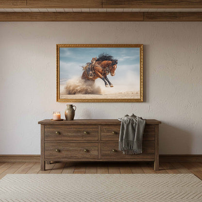Western Bucking Horse Canvas Art – styled room view 12