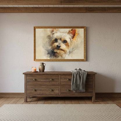 Yorkshire Terrier Watercolor Canvas Print – styled room view 10