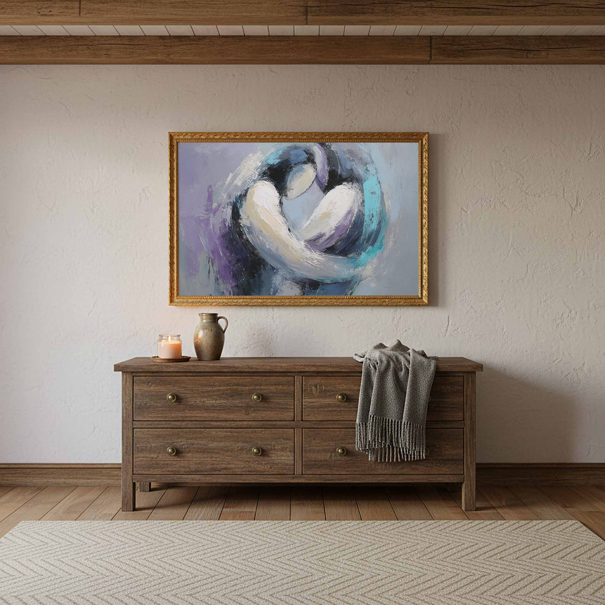 Abstract Intimacy Canvas Wall Art – styled room view 11
