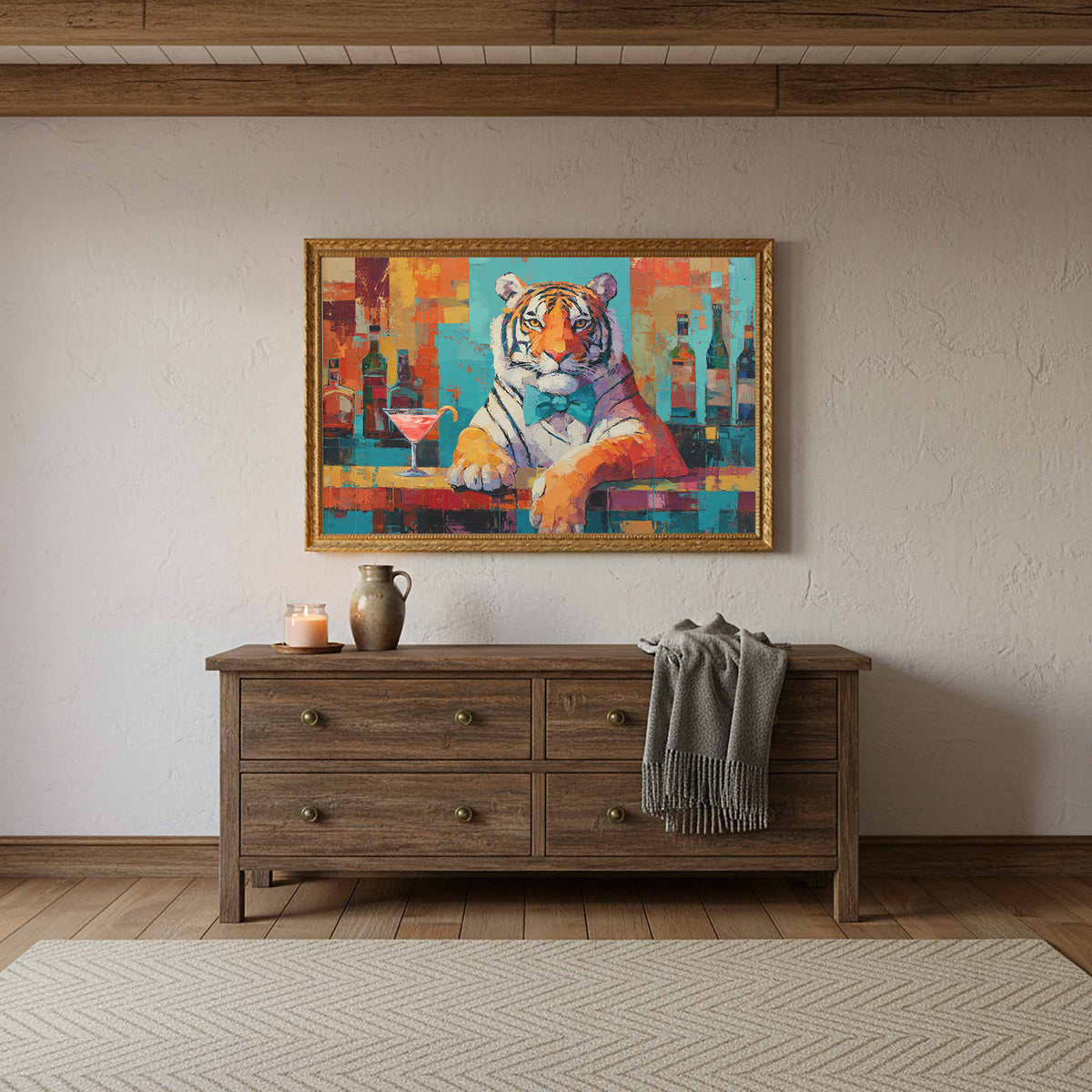 Tiger Bar Portrait Wall Art – styled room view 11